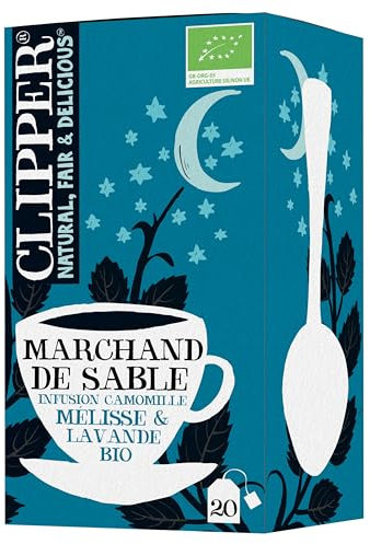 CLIPPER - Infusion Bio - Marchand de Sable - Camomille, Lavande et Mélisse - 20 Sachets d'Infusion Bio - Lot de 1