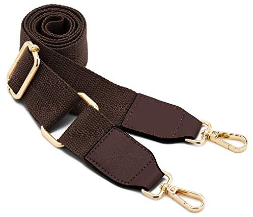 DEVPSISR Wide Shoulder Purse Strap Replacement Adjustable Belt Canvas Bag Crossbody Handbag (Leather Buckle-Brown)