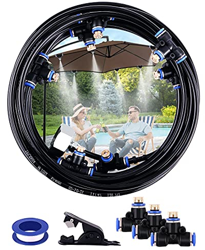 AGPTEK Cooling System, Mist Cooling System 26Ft Misting Line with 10 Mist Nozzles, Outdoor Misting Cooling System for Patio, Garden, Lawn, Greenhouse