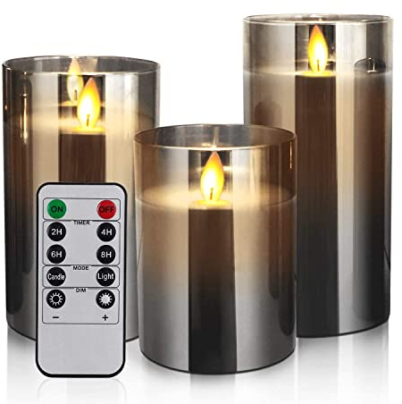 Yinuo Candle Led Kerzen mit Timerfunktion, Flackernde Flamme, Led Kerzen mit Fernbedienung, Bad Deko, Wohnzimmer, Tischdeko Wohnzimmer, Größe 10/12,5/15cm Hoch, 7,5 cm Durchmesser