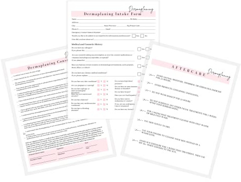 Formulario de admisión, consentimiento y cuidado posterior de Dermaplaning | Paquete de 75 | Formularios A1 de 8.5 x 11 pulgadas | Firma de clientes | Paquete de formularios de cliente Dermaplaning |