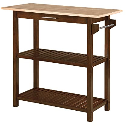 Convenience Concepts Designs2Go 3 Tier Butcher Block Kitchen Prep Island 40 - 3 Tier Modern Cooking Cart with Drawer, Food Serving Station for Kitchen, Dining Room, Espresso