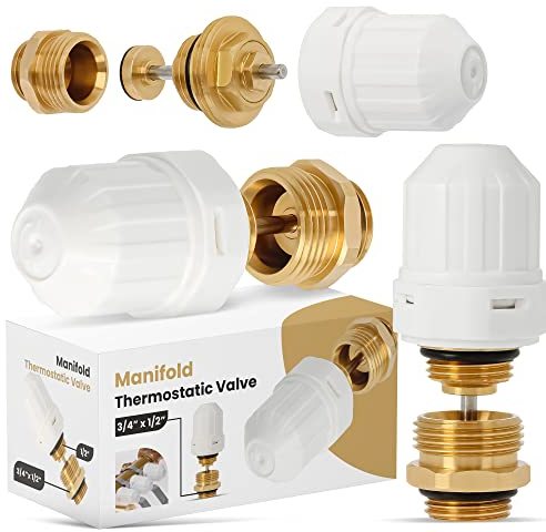 Distribuidor termostato válvula de pasador 1/2'' M30 x 1,5 calefacción central por suelo radiante, control de temperatura, latón y polipropileno