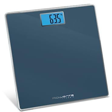 Rowenta Classic Pèse-personne Grand écran rétroéclairé Grande capacité jusqu'à 160 kg, graduation 100 g, ultra mince, allumage automatique, 31 x 31 cm, BS1504