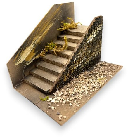 Generico Scalinata Rustica Verticale con Gradini in Sughero, Gradinata in Miniatura con Muro Mattoni per Presepe, Multicolore, 24x16x17 cm Artigianale Decorata a Mano con Muschio