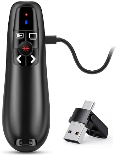 2-in-1 USB Type C Wireless Presenter für Präsentationen Fernbedienung Laptop Powerpoint, 2.4GH USB Wiederaufladbar Präsentation Fernbedienung Präsentator Pointer Präsentationspointer für Windows Mac