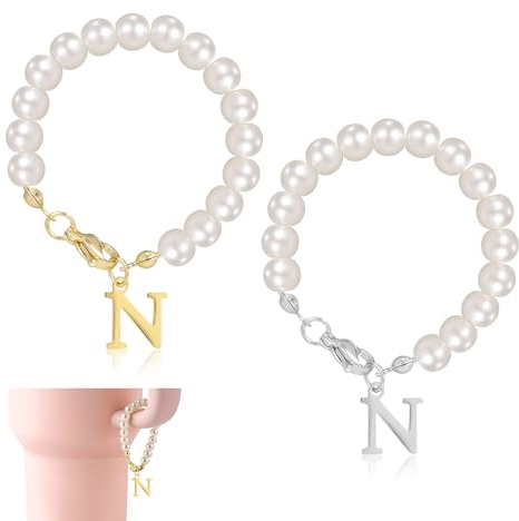 2stk Buchstaben Anhänger für Stanley Tasse, Alphabet Anhänger Perlengriff-Anhängerkette Personalisierte Namens-ID-Anfangsbuchstabendekorationen für Stanley-Becher-Zubehör(Buchstabe N)