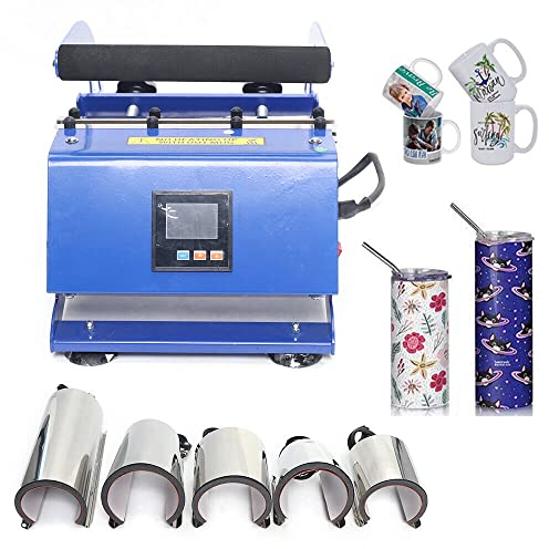 Jolre Máquina de impresión térmica de transferencia 6 en 1, prensa de calor de impresión por transferencia taza prensa máquina, máquina de impresión de prensa de calor taza con 6 posavasos, 600W.