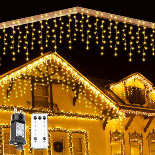 MAGGIFT 10M 400 LED Eisregen Lichterkette Außen Innen, Weihnachtsbeleuchtung Außen mit Fernbedienung/Timer/8 Modi,IP44 Wasserdicht Außenbeleuchtung Weihnachten Lichtervorhang Aussen für Balkon,Outdoor