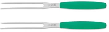Giesser Messer - Made in Germany - Wurstgabel, Klinge 13 cm, rutschfest, Fleischgabel spülmaschinenfest, rostfrei, stabil, perfekt zum servieren (Grün - 2er Set)