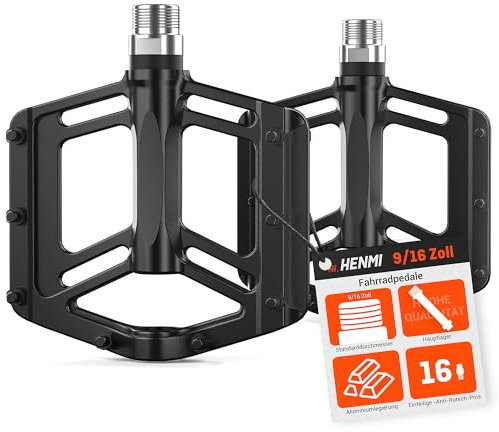 HENMI Fahrradpedale 9/16 Zoll Aluminium MTB Pedale mit Abgedichtete Lager Fahrrad Pedalen rutschfest Breites Plattformpedal für EBike, MTB, Rennrad, Trekking Pedale Universal (Fahrradpedale Plus)