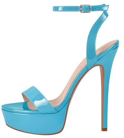 blingqueen Sky Blue Heel Gladiator Sandals Strappy Sandals Women's Heeled Sandals Stiletto Y2K Shoes Ankle Strappy Heel Platform Sandals with Buckle Sexy Pole Dancing Shoes Platform Heels UK 7