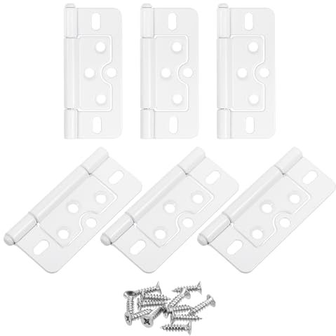 QUARKZMAN 6Pcs Bisagras de Puerta No Mortise de 76x36mm sin Ruido para Armario Bisagras de Puerta Plegables, Chapadas para Gabinetes, Muebles, Ventanas, Armarios con Tornillos, Blanco