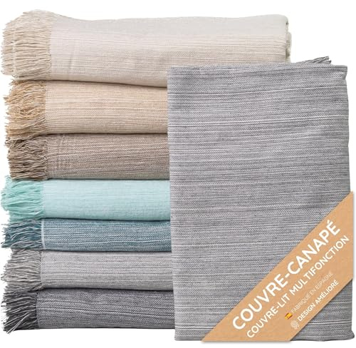 Trapunta Multiuso: Divano Scozzese, Coperta Foulard, Copriletto, Foulard per Divani in Cotone e Altre Fibre Finitura di Qualità Fatto in Spagna. Telo Copridivano (Grigio Chiaro Mèlange 03, 130x180cm)