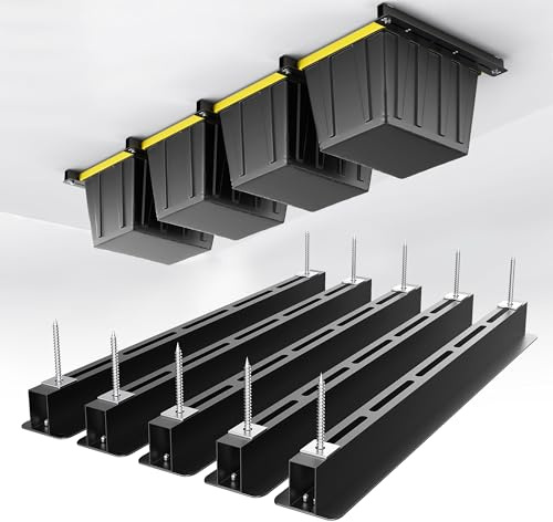 EVERHANGER Ceiling Storage Rack, Heavy Duty Overhead Garage Storage Rack, Adjustable Ceiling Bin Storage System, 5 Sets for 4 Bins, 26 Inch