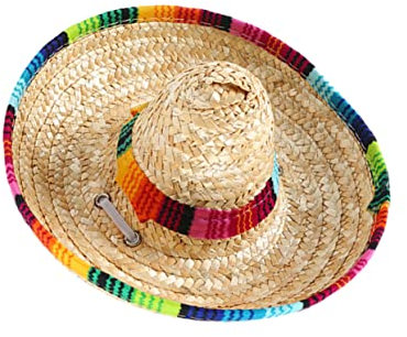 FONDOTIN Haustierhut aus Natürlichem Stroh Verstellbarer Sonnenhut für Hunde und Katzen Mexikanischer Sombrero für Stilvolle
