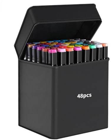 RMIVEGLIA Alkohol Marker Stifte Set, 48 Farben Doppelseitige Pinsel, filzstifte kinder, auch für Erwachsene, Graffiti Stifte mit Chisel Brush und Farbspitz, zum Skizzieren, Zeichnen und Kalligraphie.