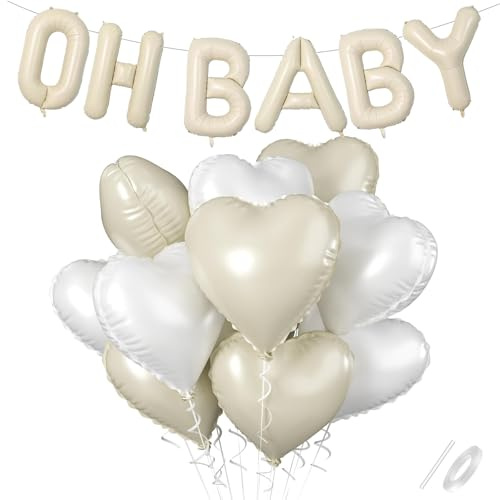 ALEGRE® Åh babydekoration med hjärta folieballong, krämvit OH babyballong, babyparty dekoration ballonger födelsedag, OH babyballong för pojke flicka baby shower dekoration, avslöjande baby shower