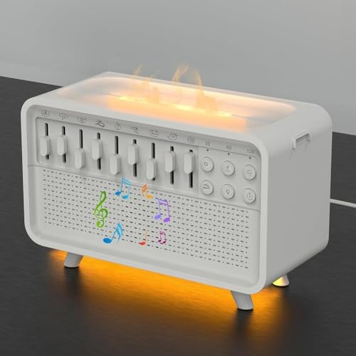 Difusor de aceite esencial, 8 difusores ajustables de ruido blanco, humidificador de aire, con luz nocturna, altavoz para oficina en casa