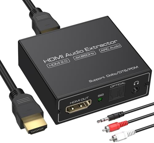 HDMI ARC Audio Extractor, HDMI to SPDIF TOSLINK Optical & 3.5mm Stereo Audio Adapter Converter Splitter Support 4K@60Hz LPCM 5.1/DTS/DSD for Laptop/TV Box/DVD/PS5