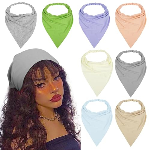 WOVOWOVO 8 Pcs Hair Scarf Headband for Women Girls Non Slip Elastic Boho Triangle Head Scarf Bandana