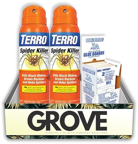 2X Spider Killer by TERRO Aerosol 16 oz Bundle with Board Trap – Targets Spiders and Insect Pests, Spider Repellent Indoor & Outdoor Use, Long-Lasting Barrier Protection – Gift Set (3 Items)