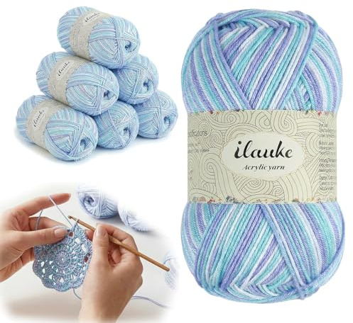 ilauke 300g Häkelgarn, 6 Ply Hellblau Häkelwolle, Wolle zum Häkeln, Wolle Zum Stricken, Crochet Yarn Zum Pullover, Schals, Mützen, Plüschtiere