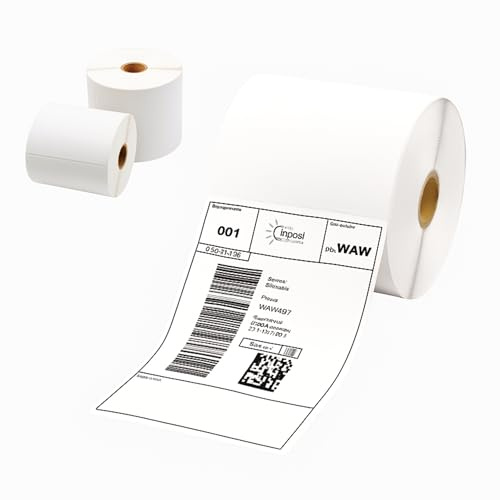 Protrade 2 rollos de etiquetas térmicas de 100 x 150 mm, 500 etiquetas por rollo, perforadas, esquinas redondeadas, sin BPA, adhesivo fuerte, compatible con Zebra, Godex, TSC, Brother