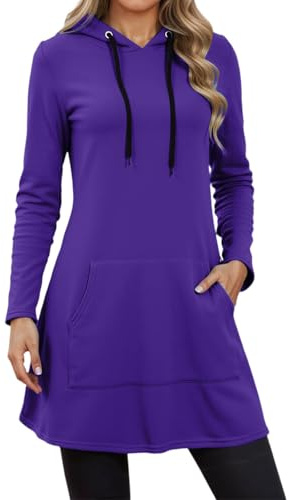 Generisch 2026 Disfraz Mujer Sudaderas y Sudaderas Casual Manga Larga Vestido con Capucha con Bolsillo para Otoño e Invierno, morado, S