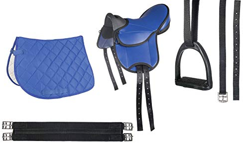 HKM 9346 Shettysattel-Set Beginner, Shetty Sattel inkl Schabracke Steigbügel Blau