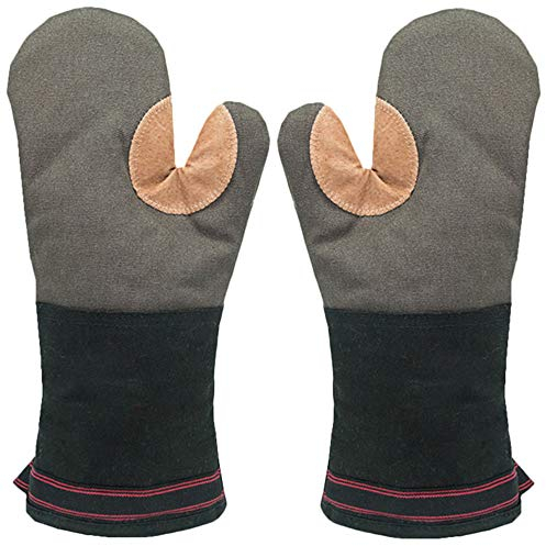AYADA Gants de Cuisson Four Épais Bras Long pour Les Grandes Mains, Cuir et Coton Gant Four Lavable Oven Gloves Mitts pour Cuisine Cuisson (Gris)