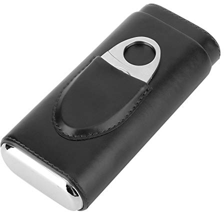 Estink Zigarrenetui, Tragbarer Zigarrenhumidor, Zigarrentasche aus Leder, Zigarrenschneider aus Edelstahl, Zedernholz ausgekleideter, für 3 Zigarren, Schwarz