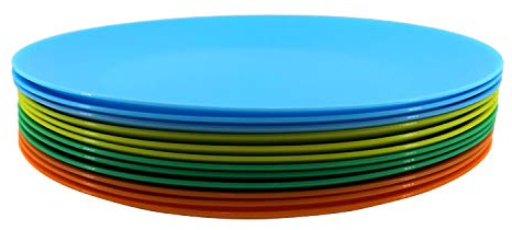 AOYITE Plastic Dinner Plates Reusable BPA Free Dishwasher Safe Microwaveable for Any Occasion, BBQ, Travel, and Events (Multicolor Set of 12)