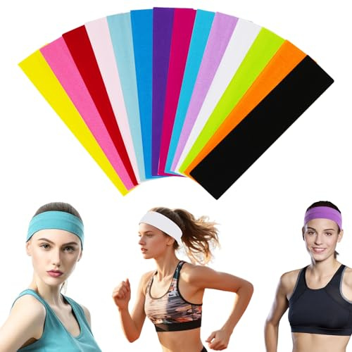 QUMENEY 14 diademas de yoga coloridas deportivas a la moda, banda elástica para el sudor para mujeres y niñas, deportes, pilates, fitness (colores mezclados)