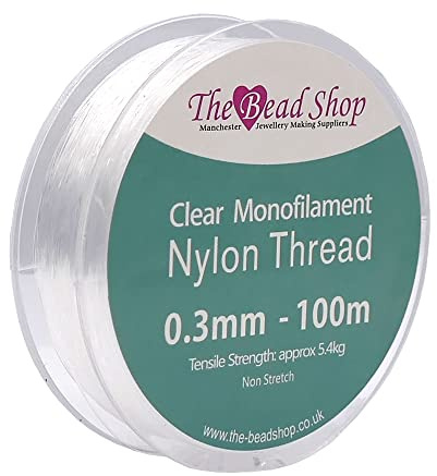 Fil Nylon Transparent 0,3 mm x 100 m - Fil de Pêche Transparent Ultra Résistant, Capacité de Charge 5,4 kg - Non Extensible - Fil Nylon pour Bracelet - Perles, Colliers, Bijoux - Fils de Suspension