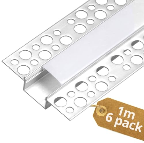 QWORK® 6 Pack 1m/3.3ft LED Channel, LED Aluminum Profile with End Caps for Drywall/Plaster Ceilings and Walls