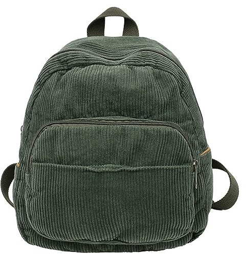 Makukke Rucksack Damen Klein, Cord Cityrucksack Rucksäcke Daypacks Damen Rucksackhandtaschen Rucksack Für Lässig Schule Travel Wandern Arbeit (A-Grün)