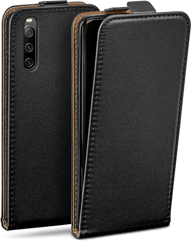 moex Flip Case für Sony Xperia 10 V Hülle klappbar mit 360 Grad Schutz, Handyhülle mit Displayschutz, PU Leder Handytasche Lederhülle, Flip Case Cover Klapphülle, Schwarz