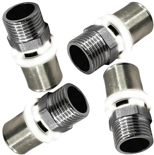 BOOPARTS – 4 Pièces – Raccord Droit Mâle à Sertir Ø20–1/2M (15/21) | Raccord Multicouche Contour TH | Connexion Filetée Étanche et Durable pour Tuyaux Multicouches PEX PER Composites
