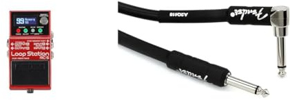 BOSS RC-5 Loop Station — modern, compact looper with first-class sound quality, 99 phrase memories & Fender Professional Series Instrument Guitar Cable, 10 ft, Straight/Angle, Black, 3m