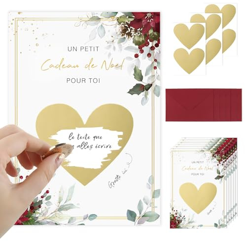 GEBETTER 6Pcs Carte Gratter Noël 6Pcs Autocollant avec Enveloppe «UN PETIT Cadeau de Noël POUR TOI» Carte de Vœux Cadeau DIY pour Noël