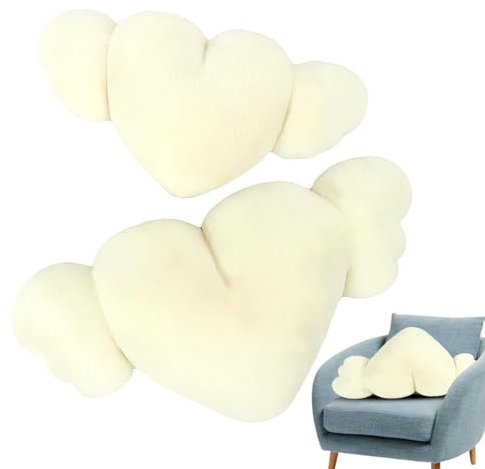 Generico Cuscino con ali d'angelo a cuore, peluche con cuscino a cuore | 2X Cuscino poggiatesta per auto con ali | Poggiatesta per letto, divano