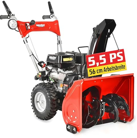 HECHT Schneefräse Benzin – 56 cm Arbeitsbreite – 2-stufig – 40 cm Arbeitshöhe – 11 m Auswurfweite – mit E-Start, 5-Gänge, LED-Scheinwerfer