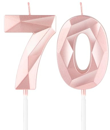 Rose Gold 70th Birthday Candles,3D Number 70 Candle for Cake,Women 70th Birthday Decorations,Rose Gold 70 Candle Cake Topper for Girls Women Her Him Birthday Party Wedding Decorations