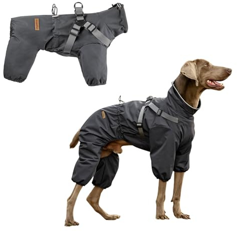 PAWBOSE Imperméables pour Chiens avec Harnais pour Chiens de Petite et Moyenne Taille, Veste de Pluie pour Chien Réglable, Manteau Pluie Chien Réfléchissant, 4 Jambes, Gris, 5XL