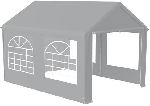 HENGMEI Partytält paviljong 3 x 4 m metallpaviljong med sidodelar vattentätt trädgårdstält pergola för fest, marknadsstativ, trädgård utomhus, camping, grå