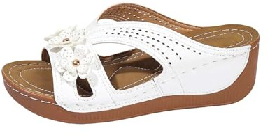 Bekväma promenadsandaler för kvinnor rea, öppen tå kil sandaler med fotvalvsstöd skor ortopediska flip-flops sommar strand pantoletter inomhus och utomhus bred passform glida retro plattform tofflor