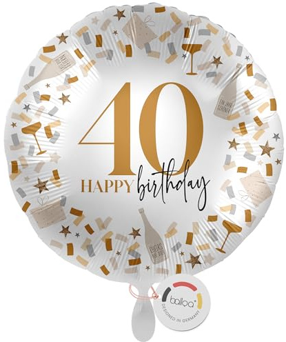 balloa Globo de aluminio 40, globo redondo de helio para 40 cumpleaños, regalo para hombres o mujeres, decoración para fiestas de cumpleaños redondas, globo de aluminio rellenable con aire o helio