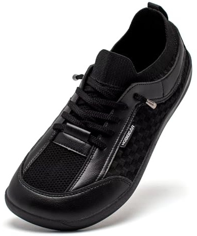 Zapatos HOBIBEAR con puntera ancha para mujer y hombre, sin caída, de encaje, para caminar, Todo negro., 43 EU