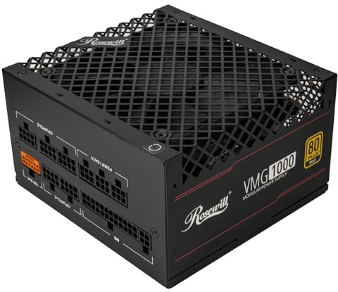 Rosewill VMG 1000W 80+ Gold, ATX 3.0 & 3.1 Compatible, Full Modular Low-Noise Power Supply, PCIe 5.1 12V-2x6 Connector, 100% Japanese Electrolytic Capacitor, 120mm FDB Silent Fan - 5 Year Warranty